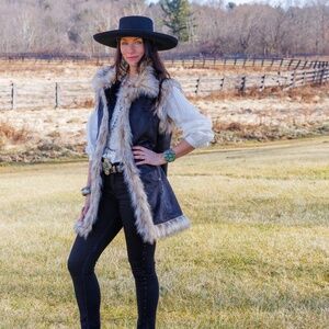 Luxe Suede and Fur Nora Vest in Black by Tasha Polizzi